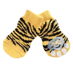 4 Pcs Cute Puppy Socks Knitted Pet Socks Dog Paw Protection Poodle Socks, Yellow Tiger Stripes