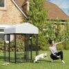 PawHut Welded Wire Outdoor Dog Kennel with 360° Rotating & 4 Levels Adjustable Bowls, Waterproof Cover,