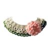Handmade Crochet Necklace Cute Pink Flower Dog Collar Green Small Pet Knitted Collar Scarf Bib