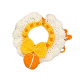 Yellow Handmade Knitted Dog Collar Pet Crochet Silent Bell Scarf Bib Photography Prop Knotbow Necklace