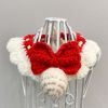 Red Handmade Knitted Dog Collar Pet Crochet Silent Bell Scarf Bib Photography Prop Knotbow Necklace