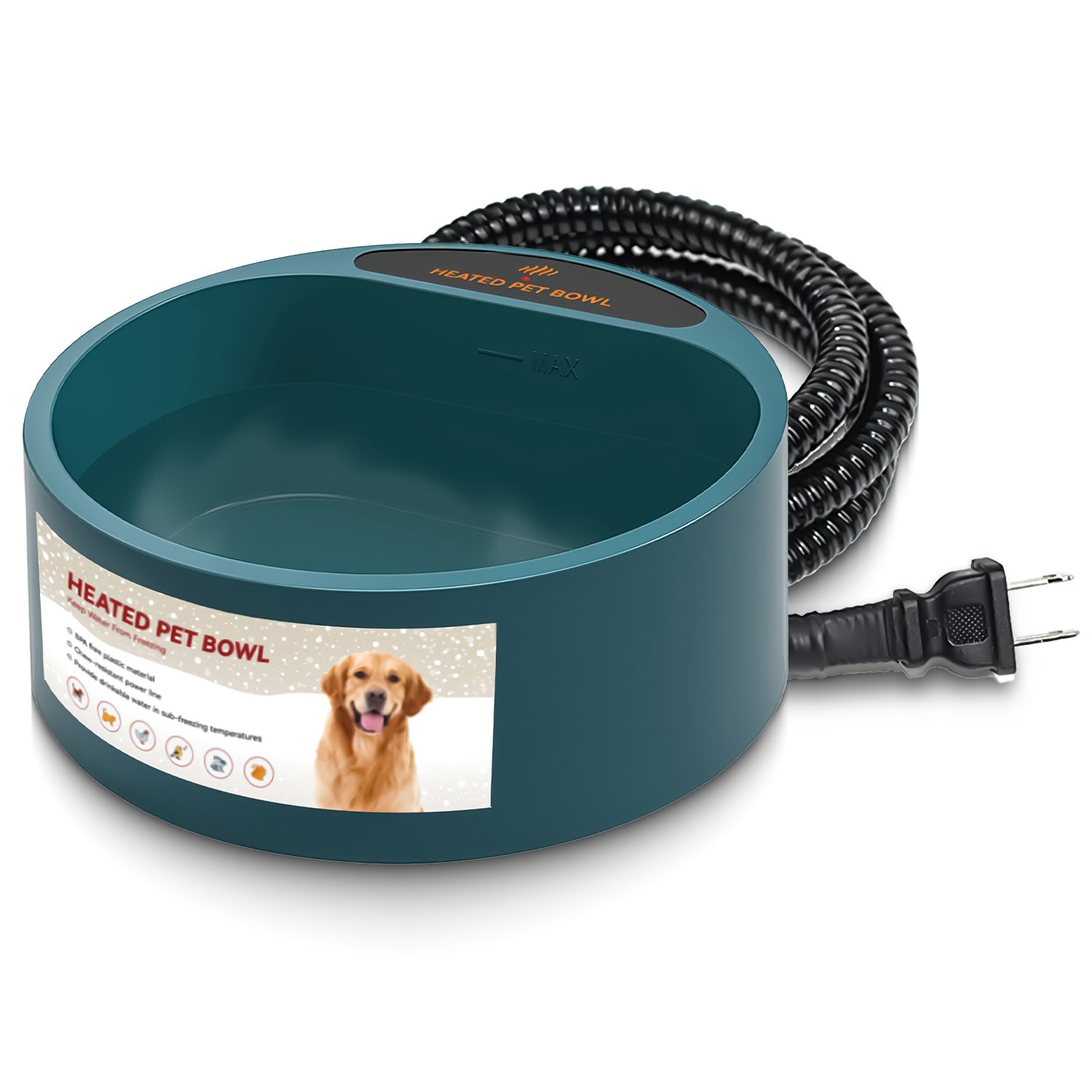 1Pc Heated Water Bowl For Dog 74.4OZ Heating Water Dish IP67 Waterproof Thermal Water Bowl Heated Pet Bowl Dog Water Feeder Bowl For Dog Cat R