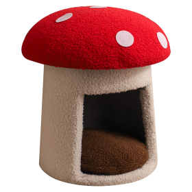 Extra Large Red Umbrella Mushroom Cat Bed, Scratch-resistant And Wear-resistant, Removable And Washable, Universal Pet Seat Bed For All Seasons, Pet C (Option: Mushroom cat house)