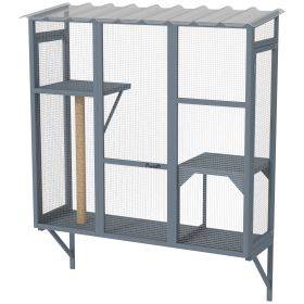 Catio Outdoor, Window Catio For 2-3 Large Indoor Cats W 2 Jumping Platforms, Scratching Post, For Playing, Napping (Option: Grey)
