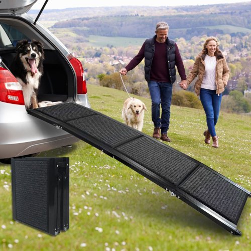 Dog Ramp For Car, 63 Long    17 Wide Folding Portable Pet Stair Ramp With Non-Slip Rug Surface, Extra Wide Dog Steps For Medium & Large Dogs Up To 250 (Option: Grey)