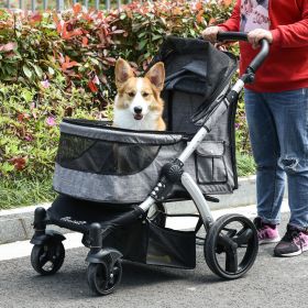 Pet Stroller Foldable Dog Cat Travel Carriage with Adjustable Handlebar PVC Wheel Brake Storage Bag Window Safety Leash (Option: Grey-580x300x850 mm)