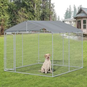 Outdoor Dog Kennel Galvanized Fence with Cover Secure Lock Sidewalls for Backyard 9.8' x 9.8' x 7.7' (Option: Silver-1885x375x115 mm)