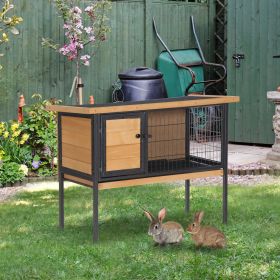 Rabbit Hutch Elevated Bunny Cage Small Animal Habitat with Frame (Option: Natural Wood, Black-995x505x160 mm)