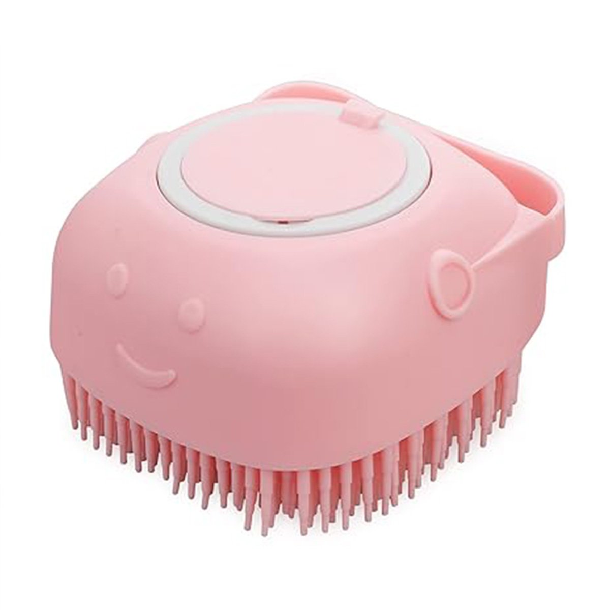 Dog Bath Brush Comb Silicone Rubber Dog Puppy Massage Brush Hair Fur Grooming Cleaning Brush Soft Shampoo Dispenser (Color: Pink)