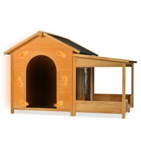 60.2  Large Outdoor Dog House With Insulated Liner For Winter Waterproof Dog Kennel For Medium & Large Dogs, Dog House With Porch And Asphalt Roof And (Option: Natural)