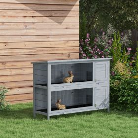 54" 2-Story Large Rabbit Hutch Bunny Cage Pet House Small Animal Habitat with Lockable Doors (Option: Grey-1470x570x220 mm)