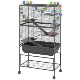 5 Tier Hamster Cage, Rolling Rat Cage With Deep Tray, Storage Shelf, Big Exercise Wheel, Hut, Tube System (Option: Black)