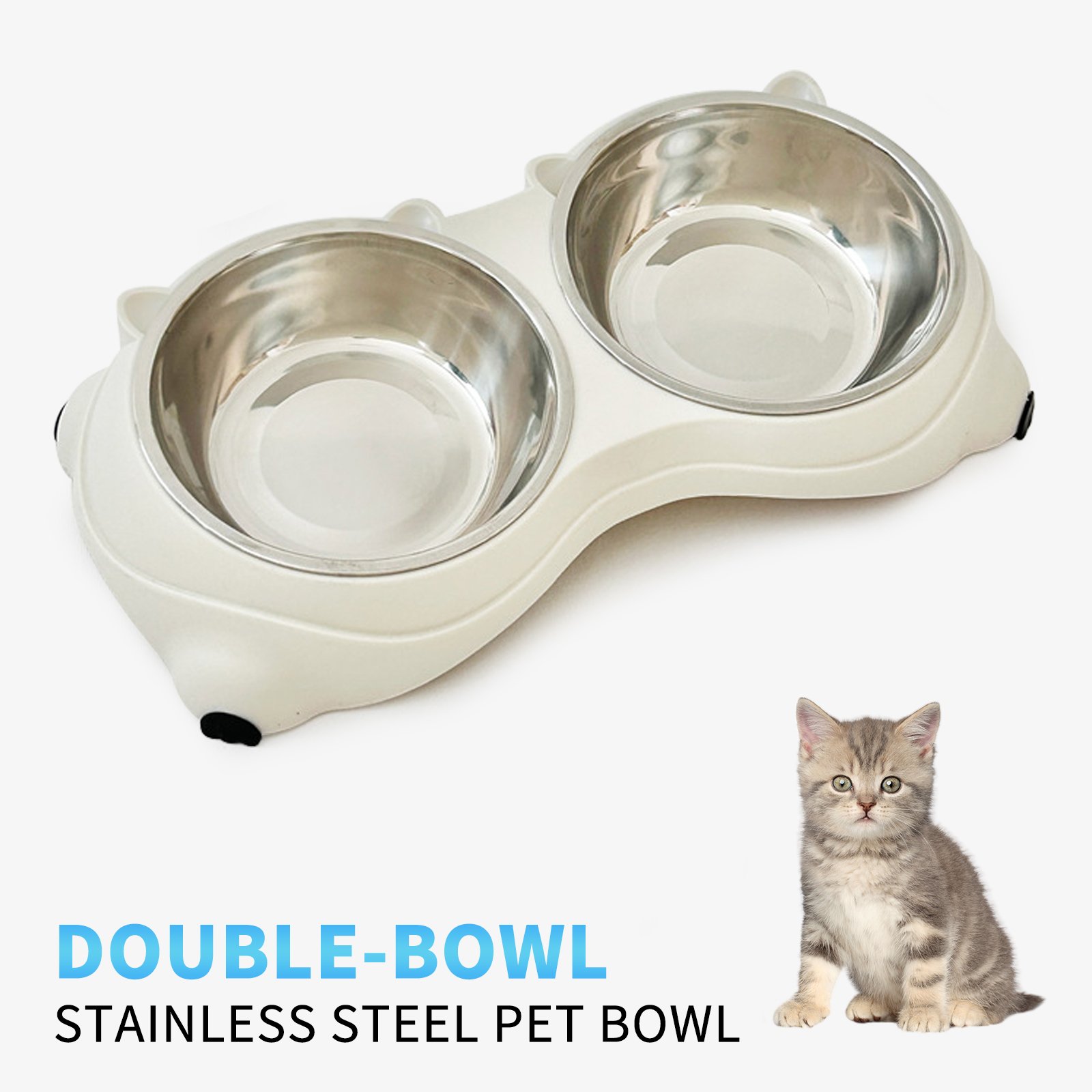Double Stainless Steel Pet Bowl Set, Macaron Colors, Non-Slip Base And Easy To Clean For Cats And Dogs, Indoor And Outdoor Use (Option: White)