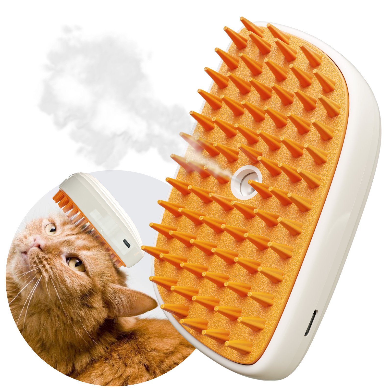 4 In 1 Cat Steam Brush, Anti Static Shedding Spray Comb, Hair Removal, Mist Indoor Steamy Grooming Brush For Dog, Water Spritz Defur Cepillo (Option: Orange)