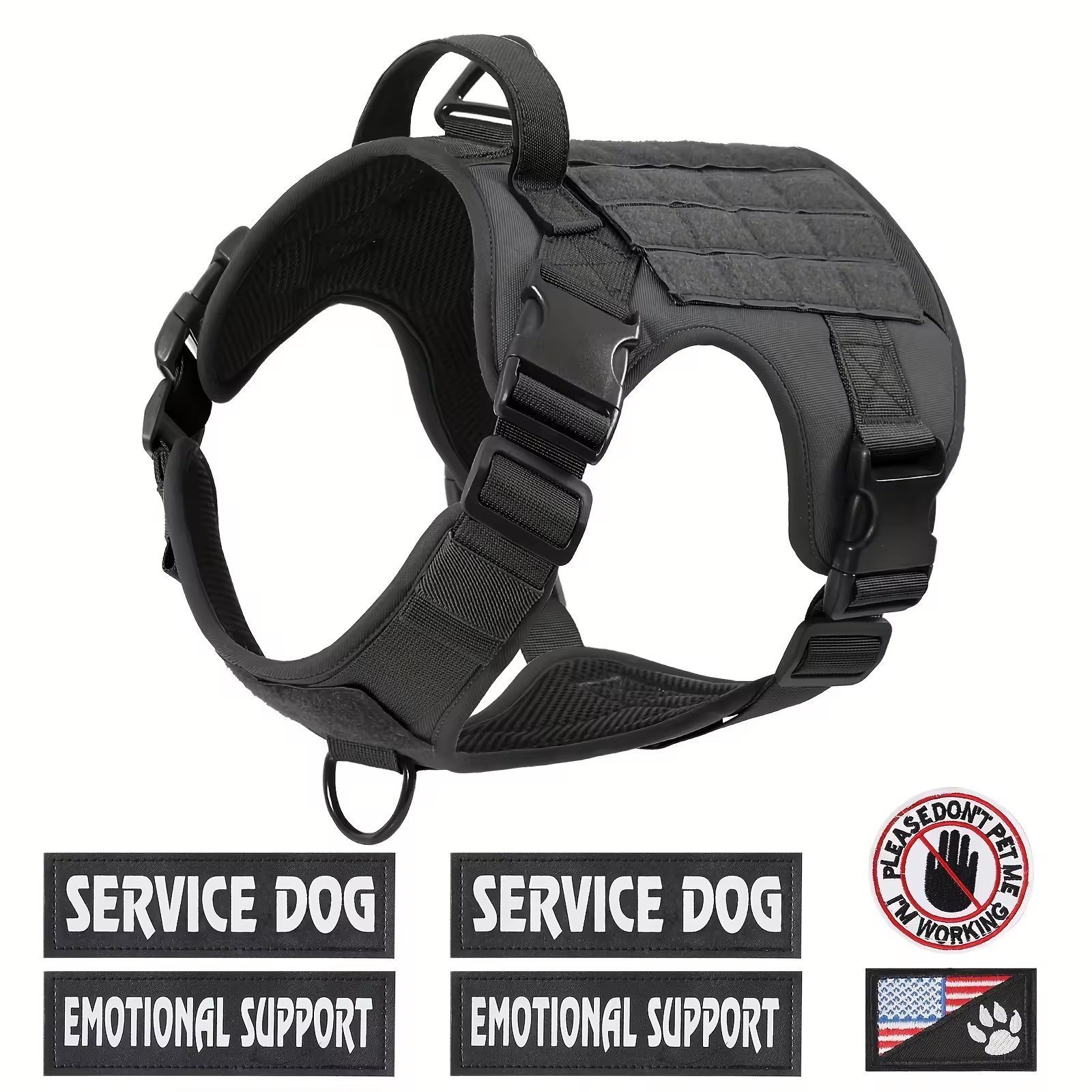 Tactical Pet Chest Service Dog Harness Vest Adjustable Reflective Dog Harness Metal Buckle Hiking Training (Option: Black-S)