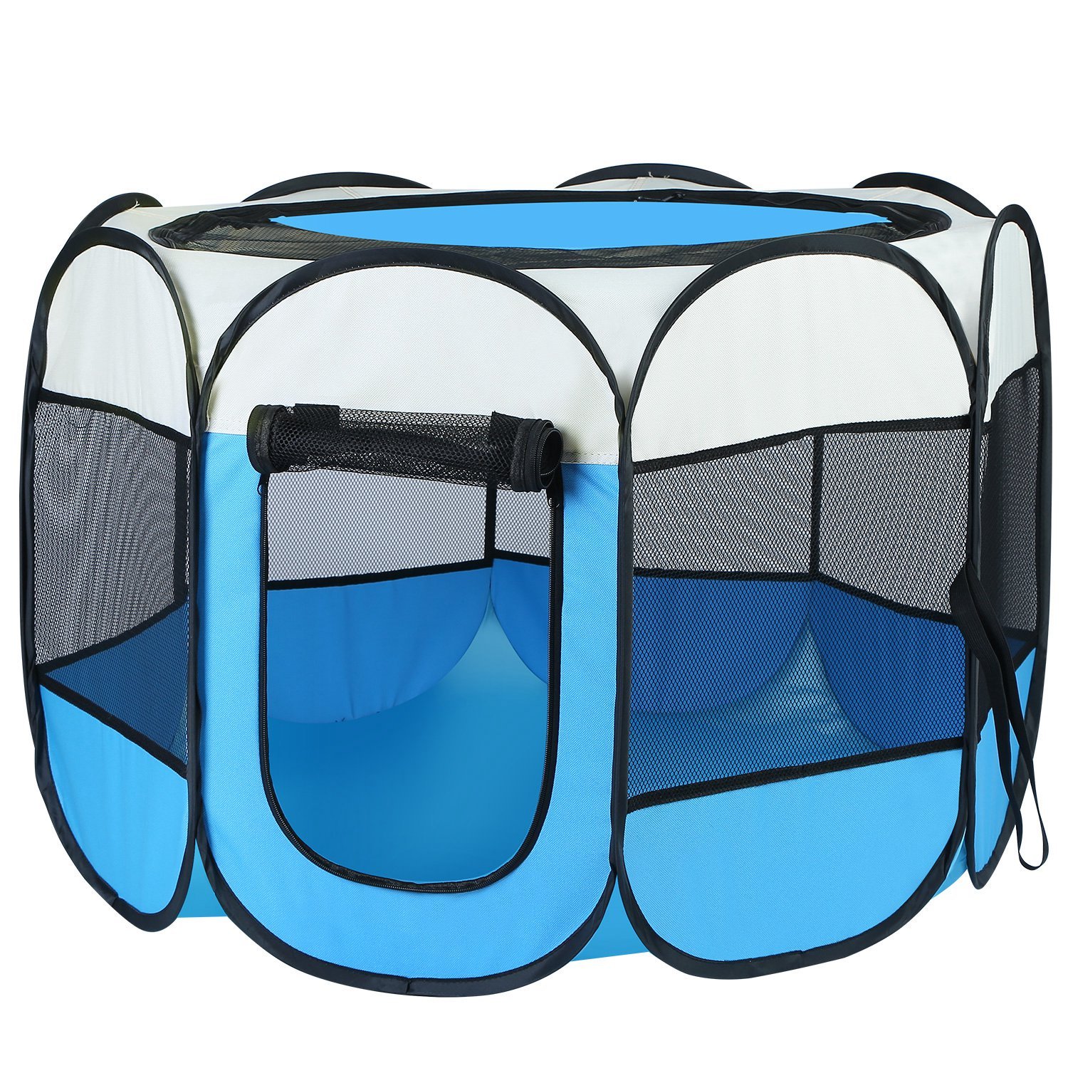 Pink-Blue Options -- 1Pc Portable Foldable Pet Tent Exercise Pen Kennel Removable Zipper Top And Bottom Water Resistant Indoor Outdoor Use For Dogs (Option: Blue)