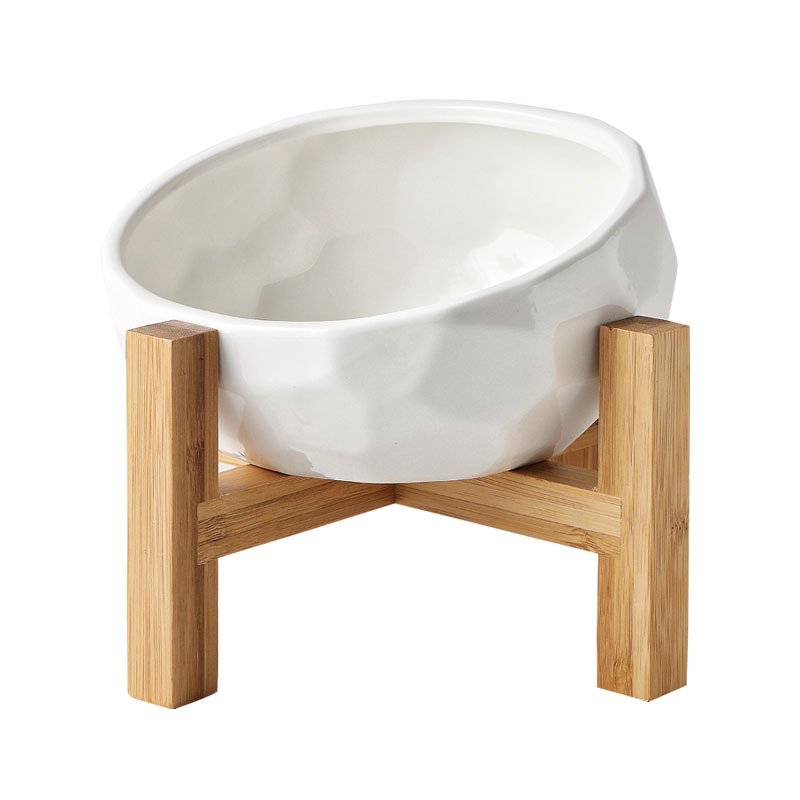 Pet bowl oblique bowl food bowl dog bowl method bucket food bowl (Option: White 2pcs)