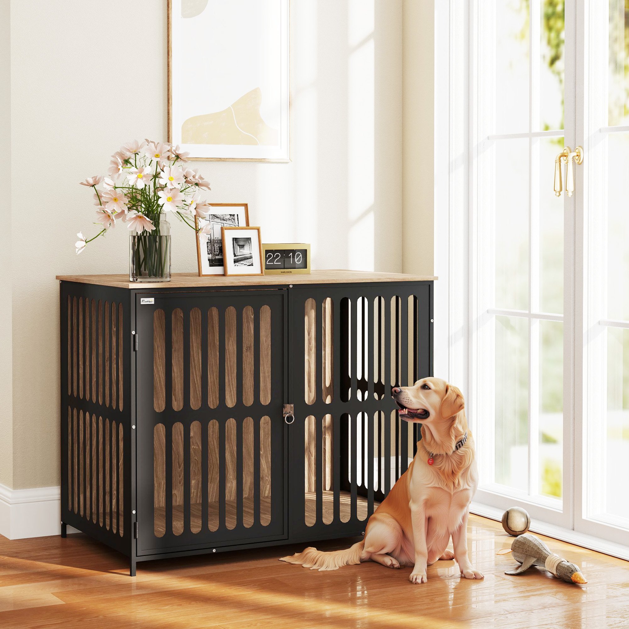 39" Dog Crate Furniture w/ Anti-Chew Resistant Anti-Escape Single Door (Option: Walnut-1150x910x140 mm)