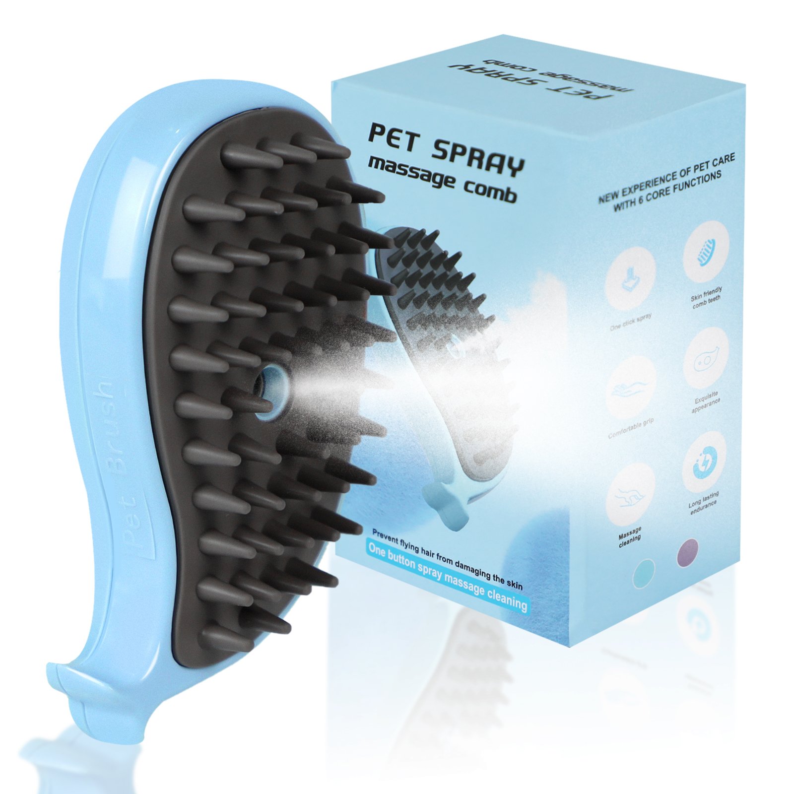 Dog Steam Brush For Shedding - Steamy Cat Brush, Cat Hair Steam Brush For Massage, Spritz Defur Comb For Cats, Pet Steamer For Dogs (Option: Blue)