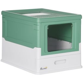 Fully Enclosed Cat Litter Box Portable Pet Toilet With Spoon Large Space (Option: Green)