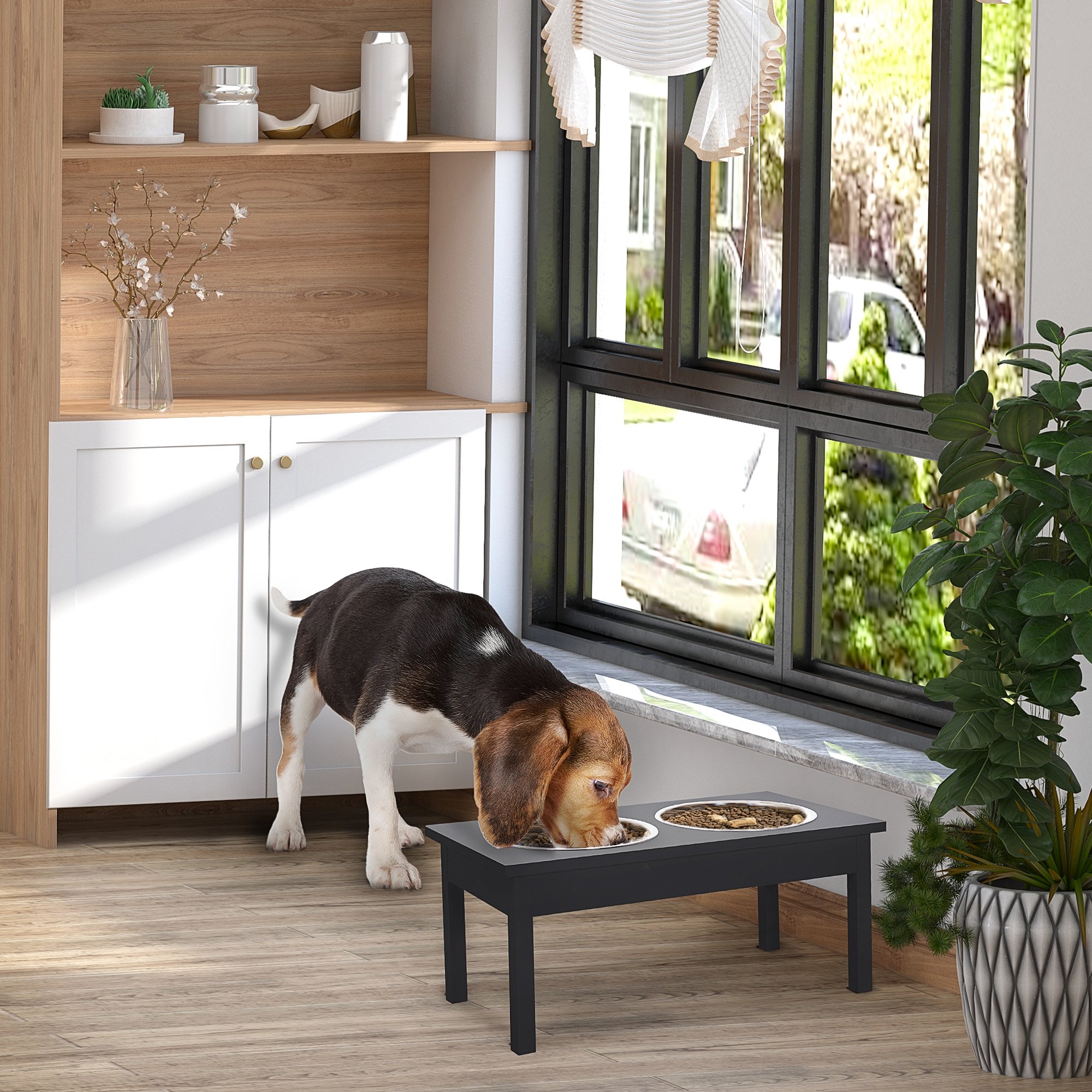 23" Heavy Duty Dog Food Bowls Pet Elevated Feeding Station (Option: Black-650x370x140 mm)