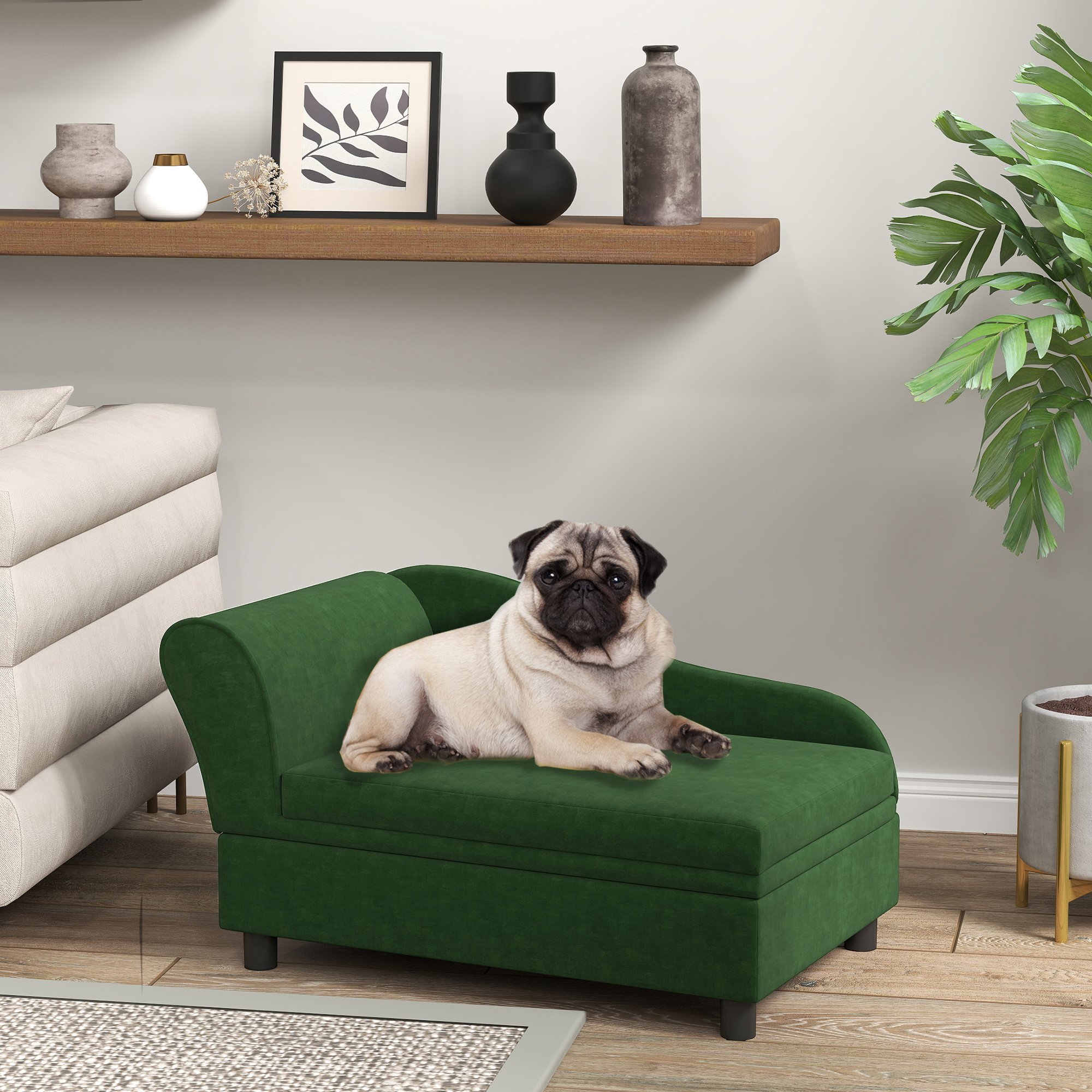 Pet Sofa Bed Couch with Storage (Option: Green-750x490x165 mm)
