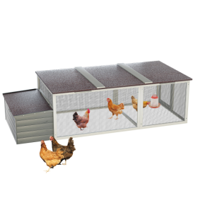 20.93ft  Large Wooden Chicken Coop Outdoor Hen House With Nesting Box  Weatherproof Asphalt Roof Walk In Poultry Cage With Secure Locks Metal Mesh Run (Option: Gray)