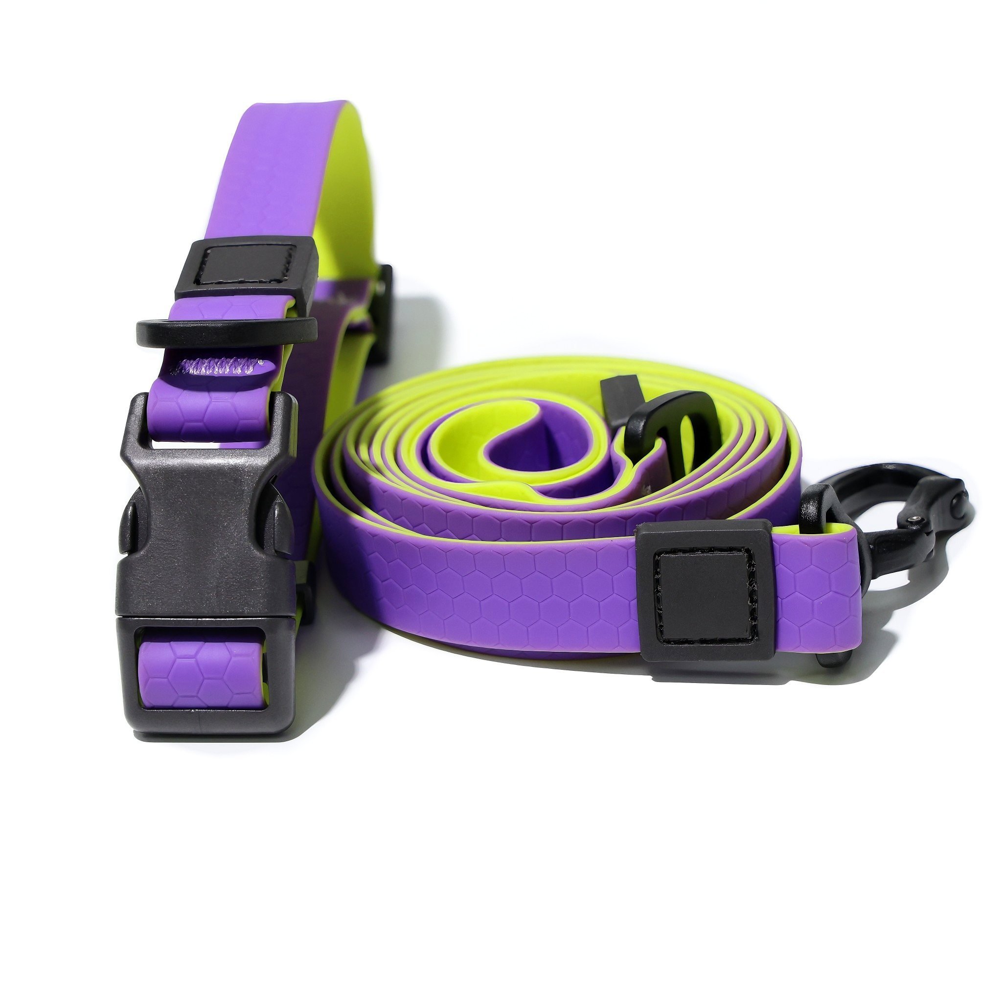 Honeycomb Embossed Dual-Color Pet Leash Set Is Stylish And Fashionable. The Embossed Surface Enhances The Leash's Grip, Preventing Slippage When Held. (Option: Purpleryellow-15mm)