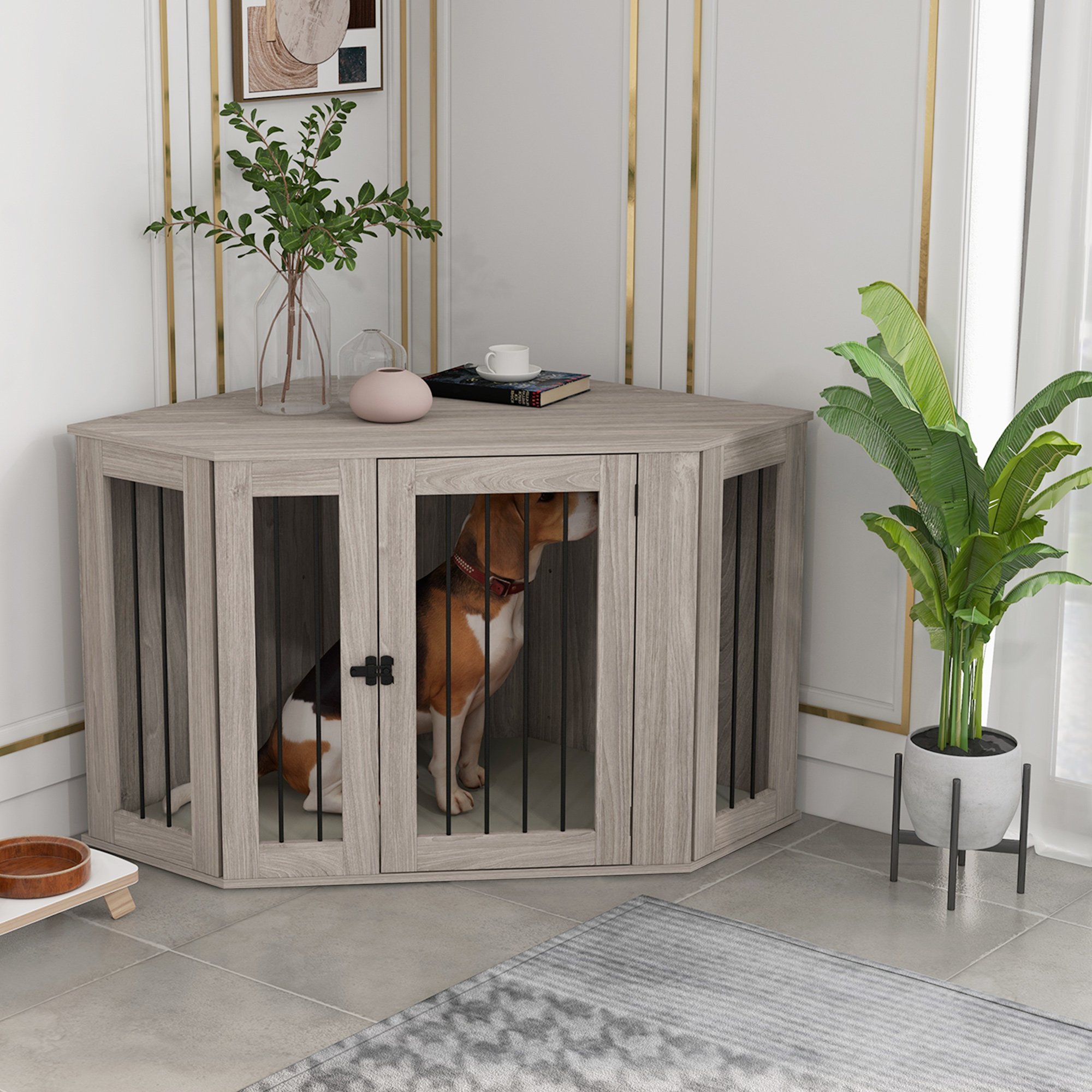 Corner Dog Crate (Option: Brown-1000x990x155 mm)