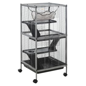 Large Metal 4 Tiers Small Animal Cage With Hammock, Removable Tray, Extra Space For Ferrets Chinchillas, Gray (Option: Black)