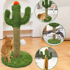 Cactus Cat Climbing Tree 2-in-1 - Solid Wood Base Natural Sisal Scratching Pillar With Hanging Ball Toy, Indoor Cat Multi-level Activity Center (Option: Green)