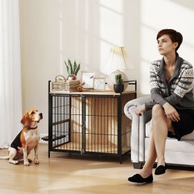 39" Dog Crate Furniture w/ Anti-Chew Resistant Anti-Escape Single Door (Option: Oak-900x710x140 mm)