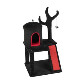 Gothic Cat Tree, Halloween Cat Tower Cat Tree With Spacious Cat Condo, Brach Shaped Scratching Post, Scratching Ladder, Spider Toy For Indoor Cats, Re (Option: Black and red)