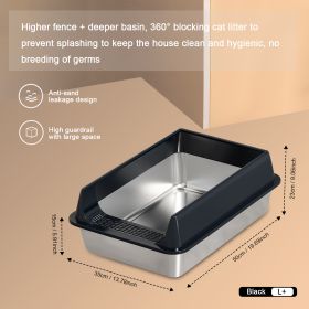 Oversized Stainless Steel Litter Box, Semi-enclosed Splash-proof And Leak-proof Design, Removable Lid, Suitable For Big Cats, And More (Option: M15-Black)