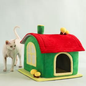 Cat Bed Indoor Enclosed Warm Cave - Cat Bed With Removable Cleaning Mat, Ample Interior Space, Comfortable And Soft Pet House, Red And Green Colors, C (Option: 1pc)