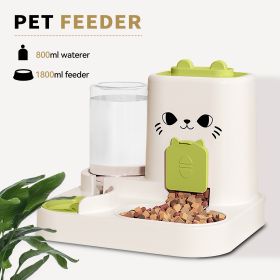 2-in-1 Automatic Cat Feeder And Water Dispenser - Dry Wet Separation, Cute Colored Face Feeder, Durable Plastic, Very Suitable For Indoor Pets To Drin (Option: Green)