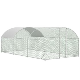 Large Chicken Coop Metal Chicken Run With Waterproof And Anti-UV Cover, Dome Shaped Walk-in Fence Cage Hen House For Outdoor And Yard Farm, 9.84 X 19. (Option: Silver)