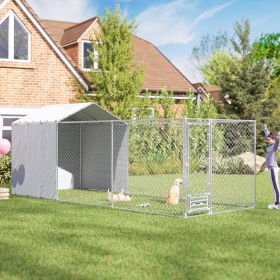 Galvanized Chain Link Large Outdoor Dog Kennel with Waterproof & UV-Resistant Cover (Option: Silver-1815x575x135 mm)