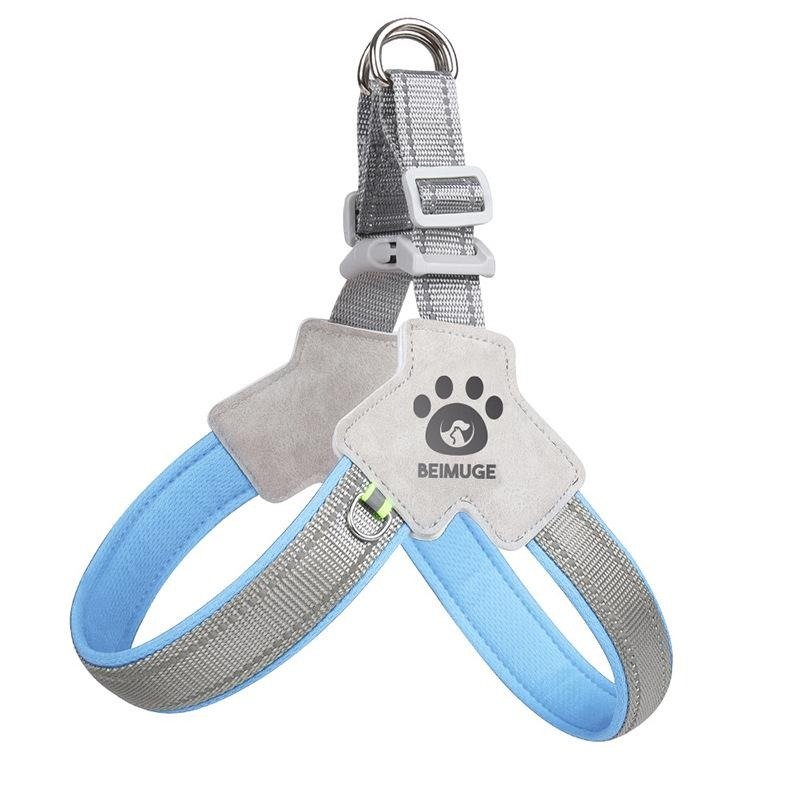 Pet Dog Harness, Pet Harness With LeashSet, Adjustable Puppy Harness ComfortableReflective Easy Control Dog With Leather Leash,.No-Pull No Choke P (Option: Blue-M)