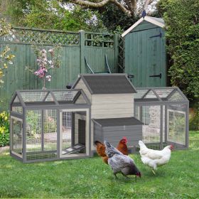 124" Dual Chicken Coop Large Chicken House Rabbit Hutch Hen Poultry Cage Backyard with Outdoor Ramps and Nesting Boxes (Option: Gray-1135x635x245 mm)