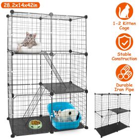 3 Tier Cat Playpen Cage Metal Indoor Cat House Detachable Kitten House With 3 Doors 2 Ladders Large Cat Exercise Place For 1-2 Cats Black (Option: Black)