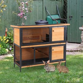 48" 2-Story Large Rabbit Hutch Bunny Cage Pet House Frame with Rooms (Option: Light yellow-1300x555x215 mm)