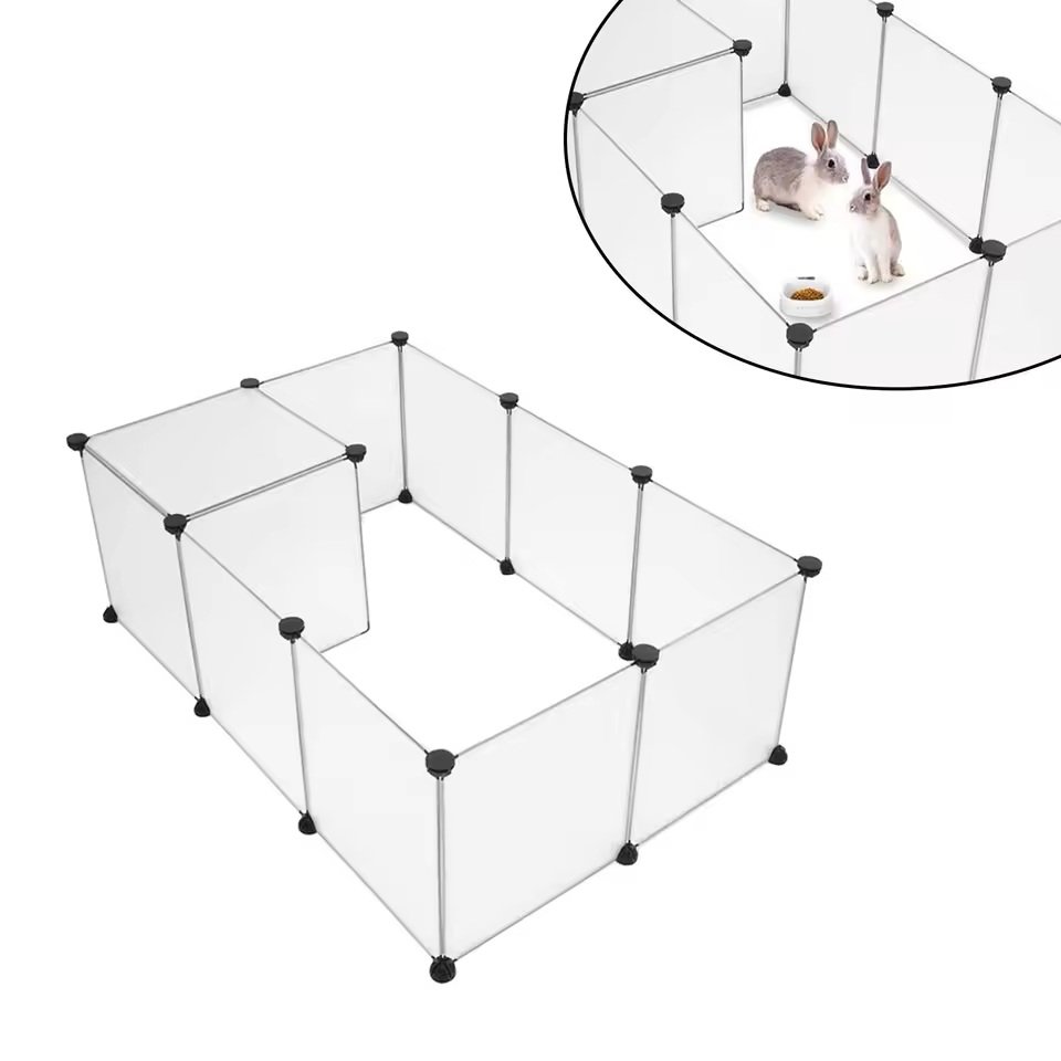 Pet Playpen,Kennel Crate Fence Tent Portable Large Plastic Play Yard Fence For Small Animals, Puppy,12 Pcs White Panels (Option: White)