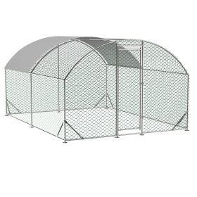 Large Chicken Coop Metal Chicken Run With Waterproof And Anti-UV Cover, Dome Shaped Walk-in Fence Cage Hen House For Outdoor And Yard Farm Use,9.84 X (Option: Silver)