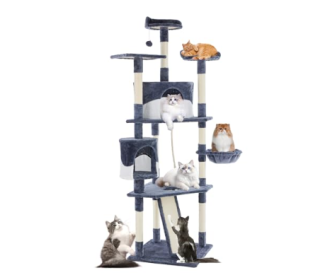 79-inch Cat Tree Tower, Large Multi-story Cat Climbing Tower, Natural Sisal Grabber Posts, Extended Platform, Hammock (Option: Dark grey)