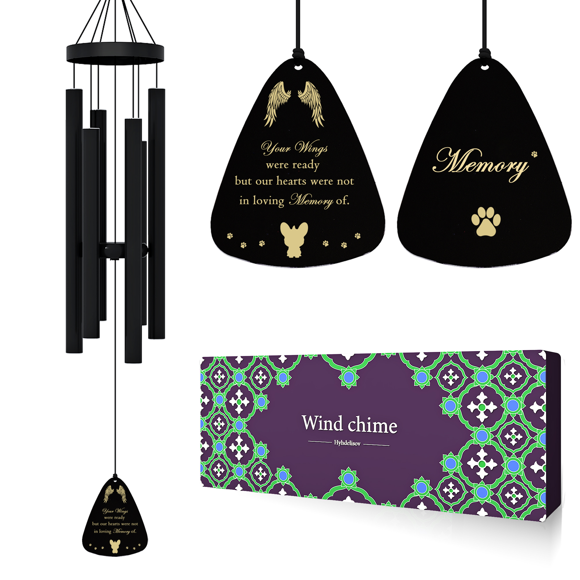 Dog Memorial Gifts For Loss Of Dog, Pet Memorial Wind Chime, Loss Of Dog Sympathy Gift, Dog Remembrance Gift In Memory Of Dog Cat. (Option: Black)