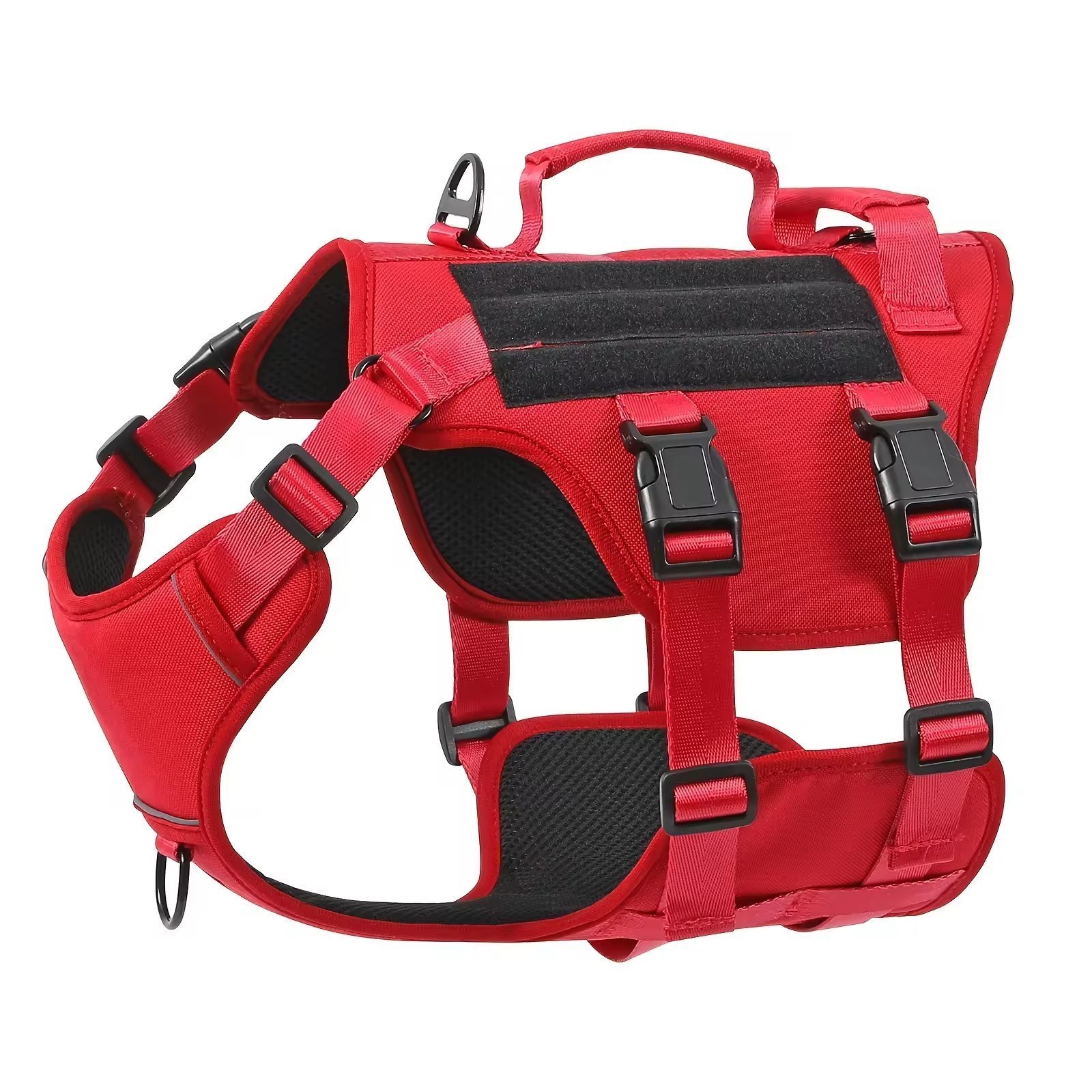 Heat-resistant Durable Nylon Tactical Service Dog Harness, Adjustable No-pull Reflective Vest With Dual Handles For Large Dogs (Option: Red-S)