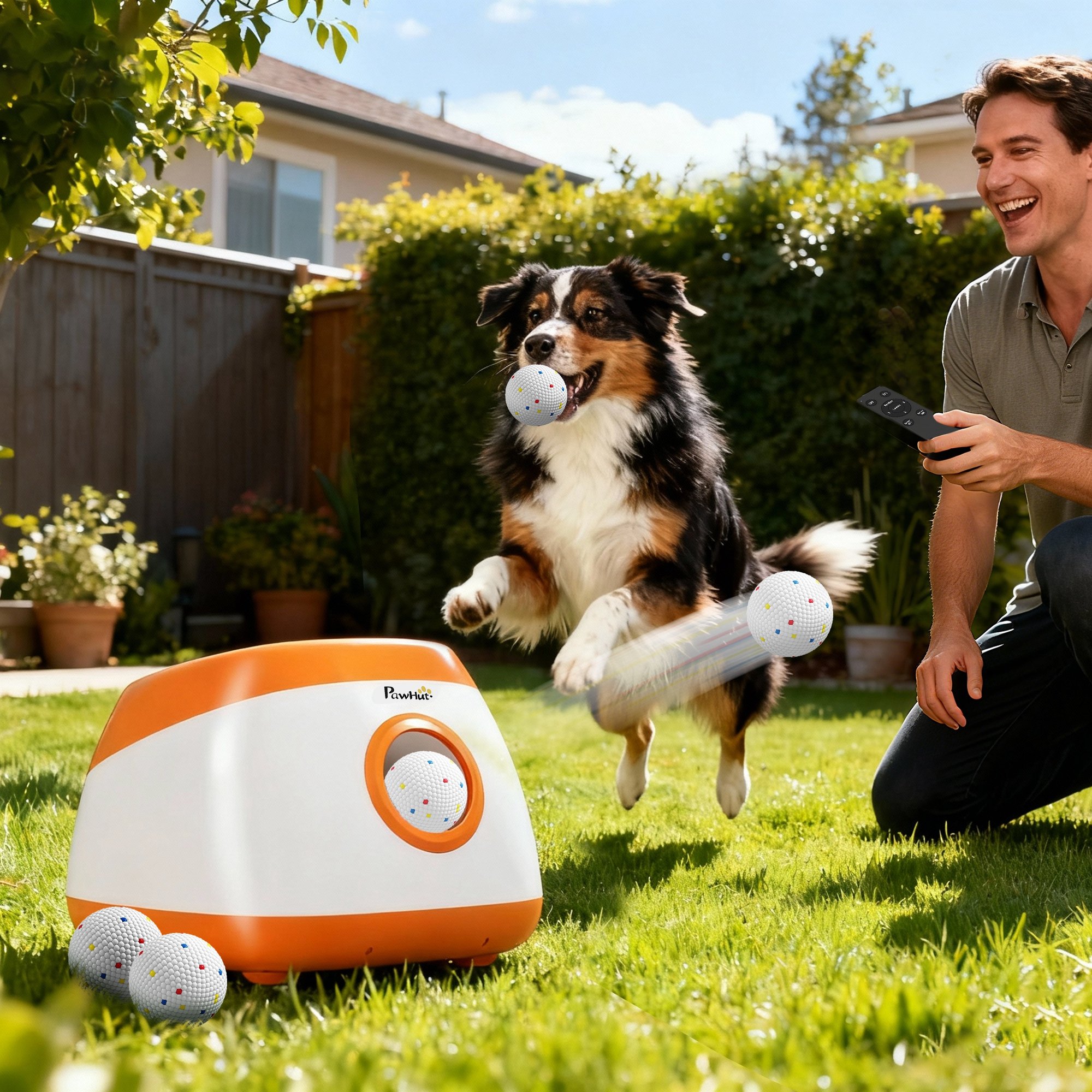 Automatic Dog Ball Launcher with 26-79 FT Distance, Automatic Ball Launcher for Medium and Large Dogs, Orange (Option: Orange-384x380x305 mm)