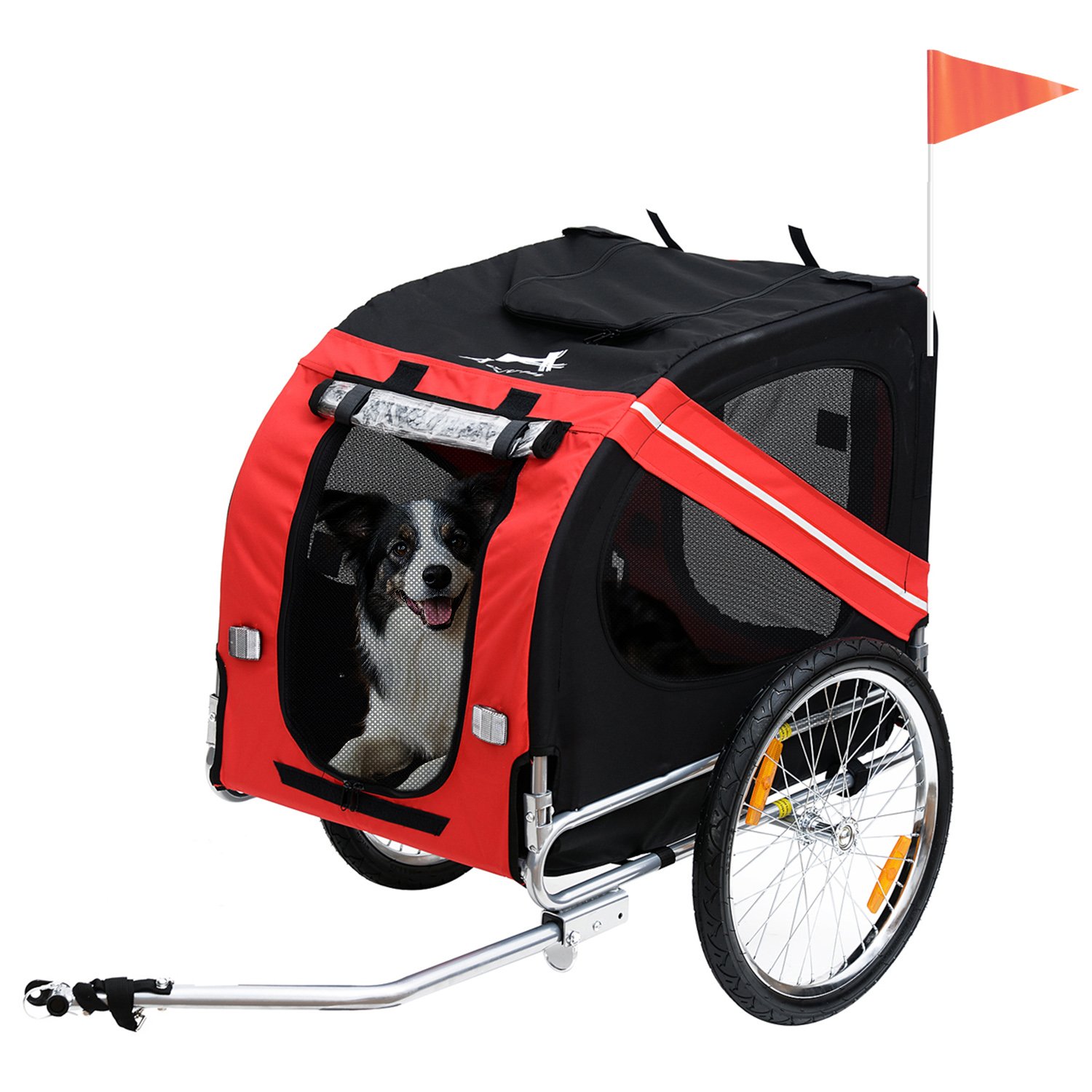 Dog Bike Trailer, Pet Wagon Bicycle Trailer with Easy Folding Cart Frame, 20" Large Rubber Wheels, 3 Entrances, Mesh Screen, Pet Bike Trailer for Off- (Option: Red-860x225x635 mm)