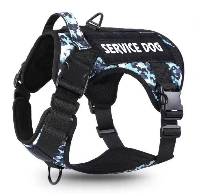 Tactical Pet Chest Service Dog Harness Vest Adjustable Reflective Dog Harness Metal Buckle Hiking Training (Option: Black camouflage-S)